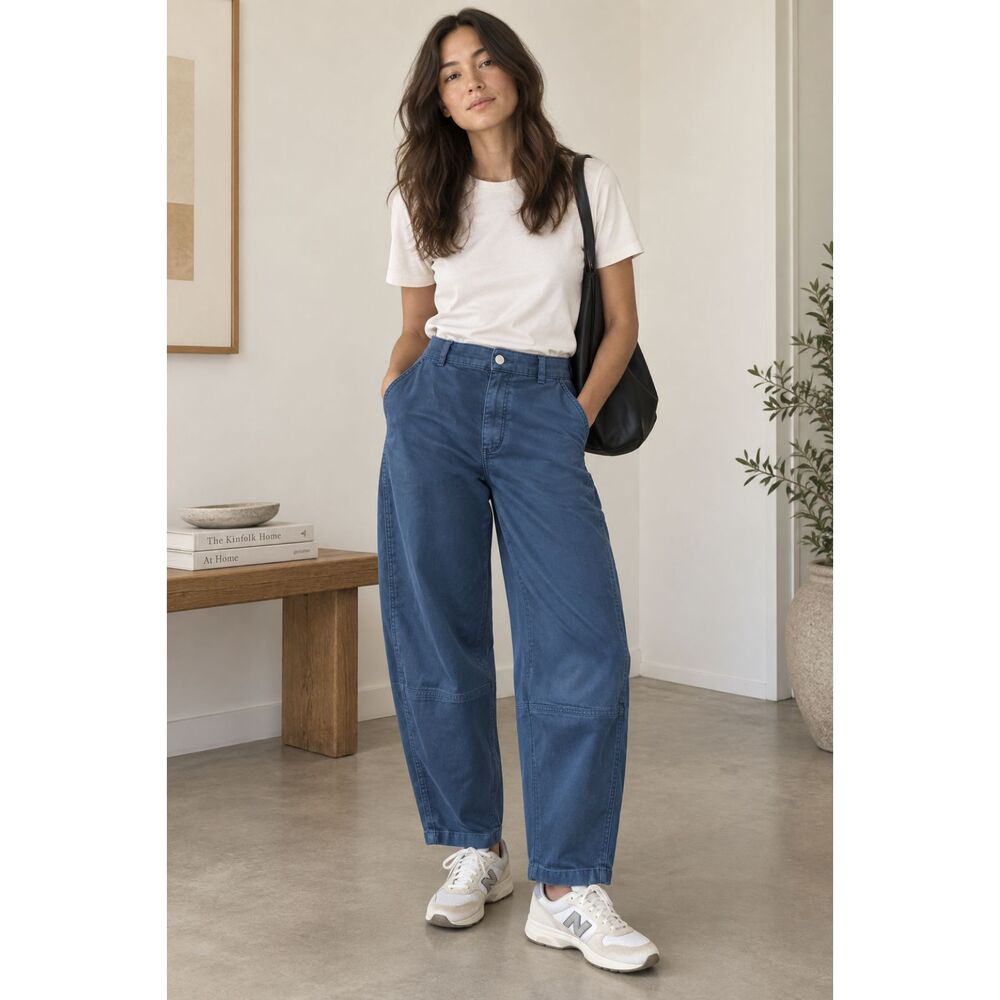 EVERLANE Blue Gray Wide Leg Barrel Cotton Pants Trousers  Women's SIze 4